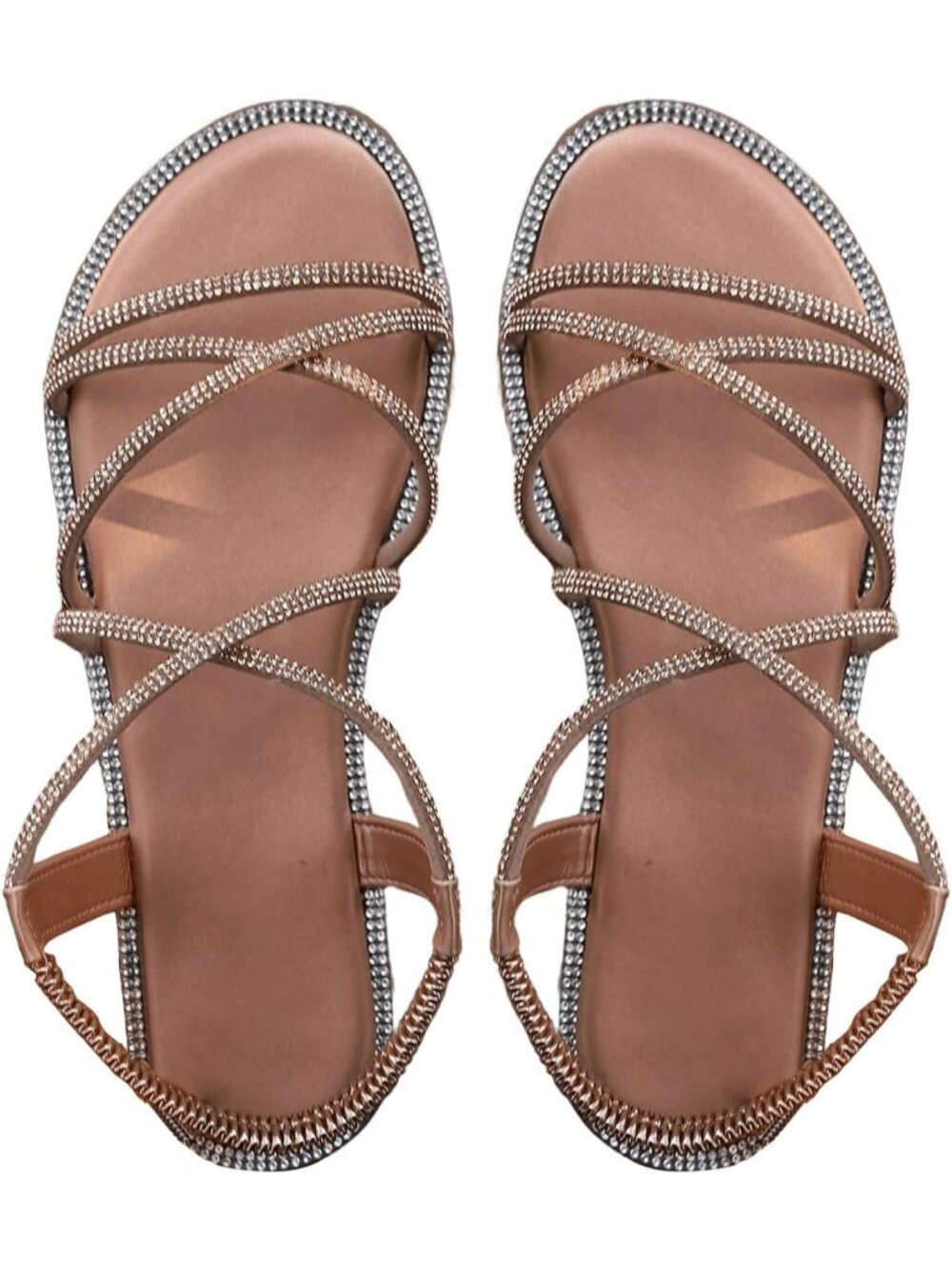 Women's Champagne Summer Glitter Open Toe Sparkly Rhinestone Slides Flat Sandals